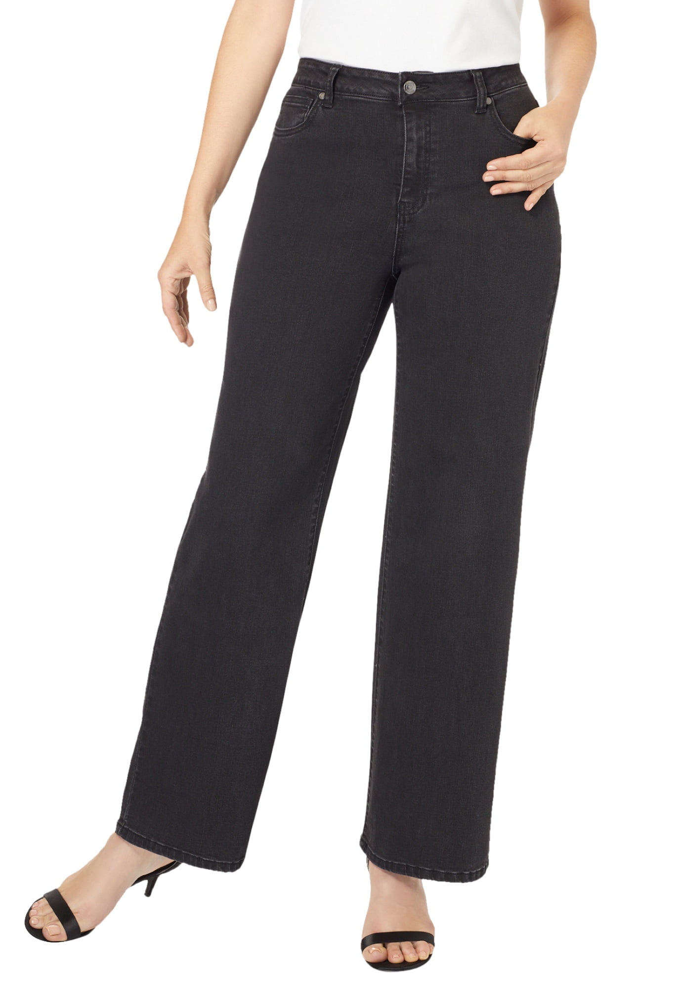 Roamans Women's Plus Size Wide-Leg Jean with Invisible Stretch Soft Comfortable 