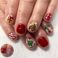 thumbnail image 1 of Uñas postizas navideñas cuadradas extra cortas, lindas y divertidas caricaturas de Papá Noel, uñas postizas pequeñas con diseños de alce, uñas navideñas de invierno para mujeres y niñas, 24 piezas, 1 of 5