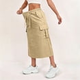 thumbnail image 4 of Women's Drawstring Waist Cargo Midi Skirt, Casual Solid Color Long Skirt with Pockets, Relaxed Fit Utility Skirt for Daily Outdoor Work Wear 05-Complexion M, 4 of 5