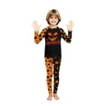 thumbnail image 2 of Halloween Family Matching Pajamas Set, Halloween Letter & Pumpkin Ghost Print Round Neck Long Sleeve PJs Set, 2 Pieces Cotton Loungewear, Black Orange Color Block Raglan Sleepwear, Boy 6 Years, 2 of 8
