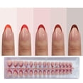 thumbnail image 1 of Jsiallye Uñas postizas rojas con punta francesa, 150 piezas de uñas cortas de almendra, puntas de uñas 3 en 1, uñas postizas preformadas, puntas de uñas acrílicas de gel suave, sin necesidad de limar, 1 of 1