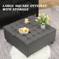 thumbnail image 4 of Magic Union 35 Inch Extra Large Ottoman with Storage, Large Square Storage Ottoman Coffee Table with Lift Top Tufted Linen Look upholstered Ottomans for Living Room-Gray, 4 of 7