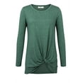thumbnail image 6 of FAMITION Women Long Sleeve Tops Fall Fashion Twist Knot T Shirts Casual Loose Fit Tunics Tops Cute Crewneck Color Block Ladies Tops Blouse Green, 6 of 6