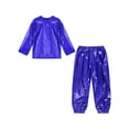 thumbnail image 4 of vastwit Metallic Shiny Jazz Dance Outfits Set for Boys Girls Long Sleeve Pullover T-shirt with Pants Performance Dancewear Royal Blue 180, 4 of 7