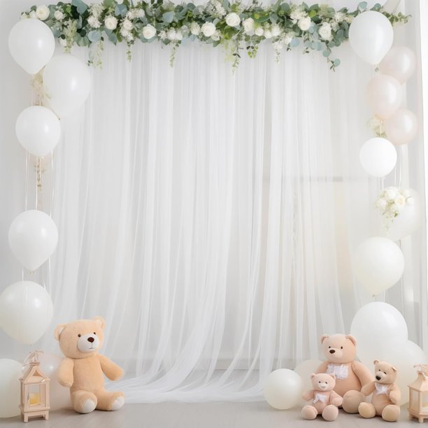 Cortina de telón de fondo de tul blanco de 10 x 10 pies para fiestas, cortinas de tela para bodas, ceremonias, fiestas de arco