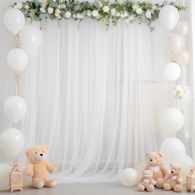 Cortina de telón de fondo de tul blanco de 10 x 10 pies para fiestas, cortinas de tela para bodas, ceremonias, fiestas de arco