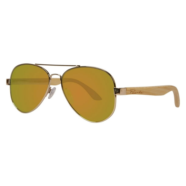 Piranha Casey Bamboo Sunglasses With Light Gold Metal Frame And Pink Mirror Lens Com Piranha Casey Bamboo Sunglasses With, Light Pink Mirrored Sunglasses
