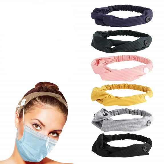 NOGIS 6 Pcs Headbands with Buttons,Knot Headband Twist Headbands,Headband Gifts for Women and Nurse Doctor-Random Color