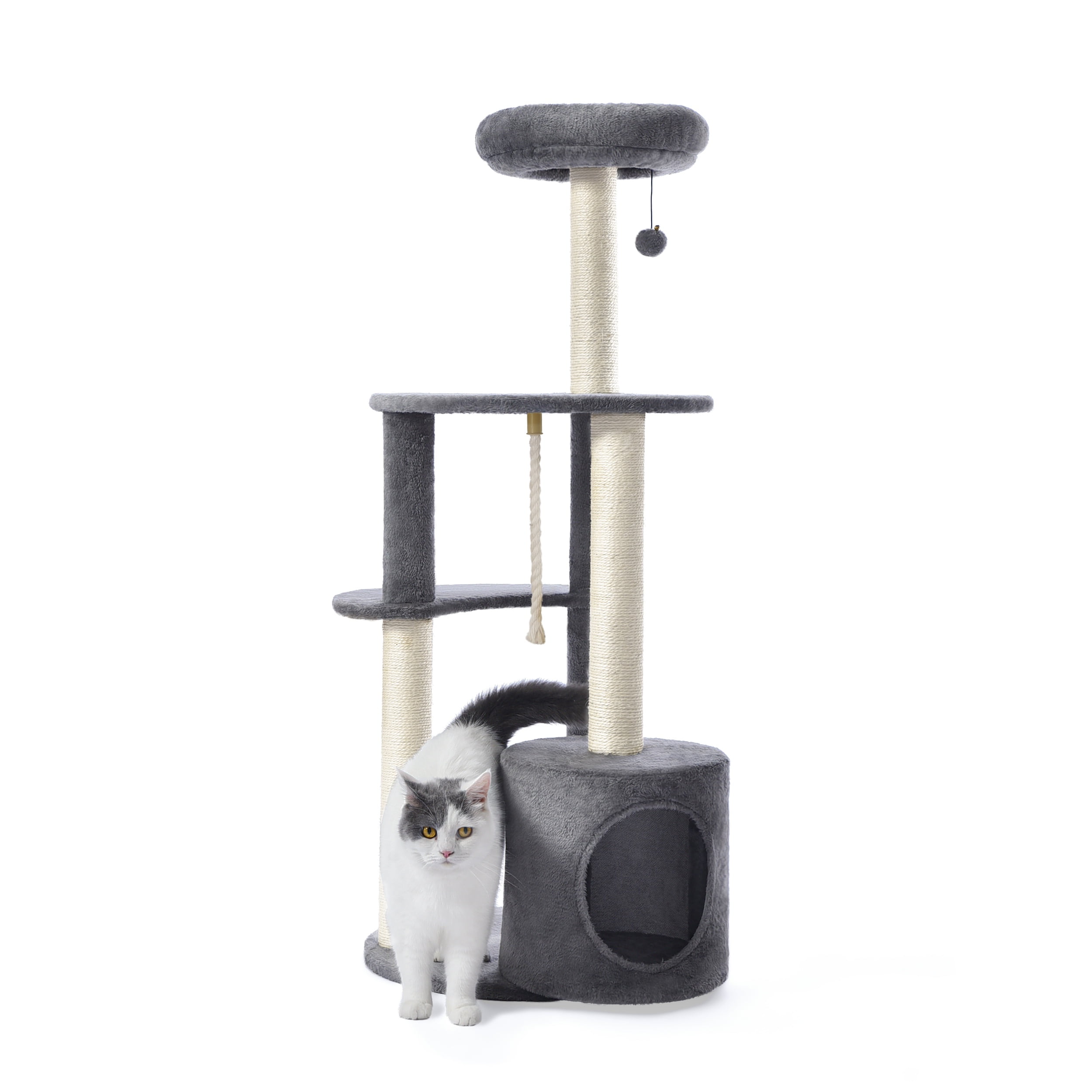 Vibrant Life Cat Tree, 47" Multi-Level Cat Tower with Scratching Posts and Large Platform, Gray