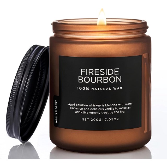 M&SENSE Fireside Bourbon Natural Soy Wax Candle, Non-Toxic Smoky Scented Candle Housewarming Gifts for Men & Women, 7.05oz Up to 50 Hours Burn Time Aromatherapy Candle for Bedroom & Bathroom Decor
