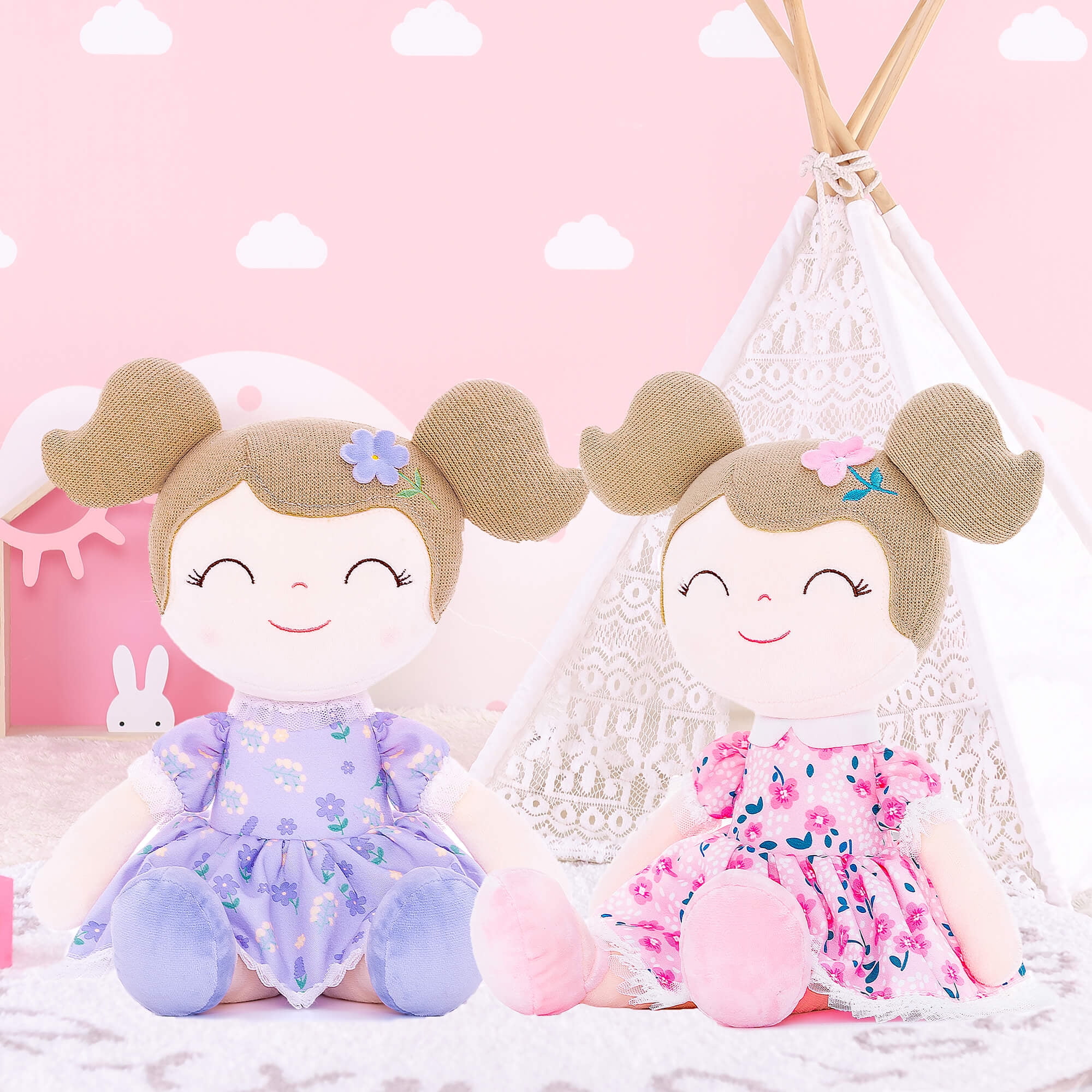 Gloveleya Dolls Baby Girl Gifts Soft Plush Toy Printed Rosebuds Blossom 16"