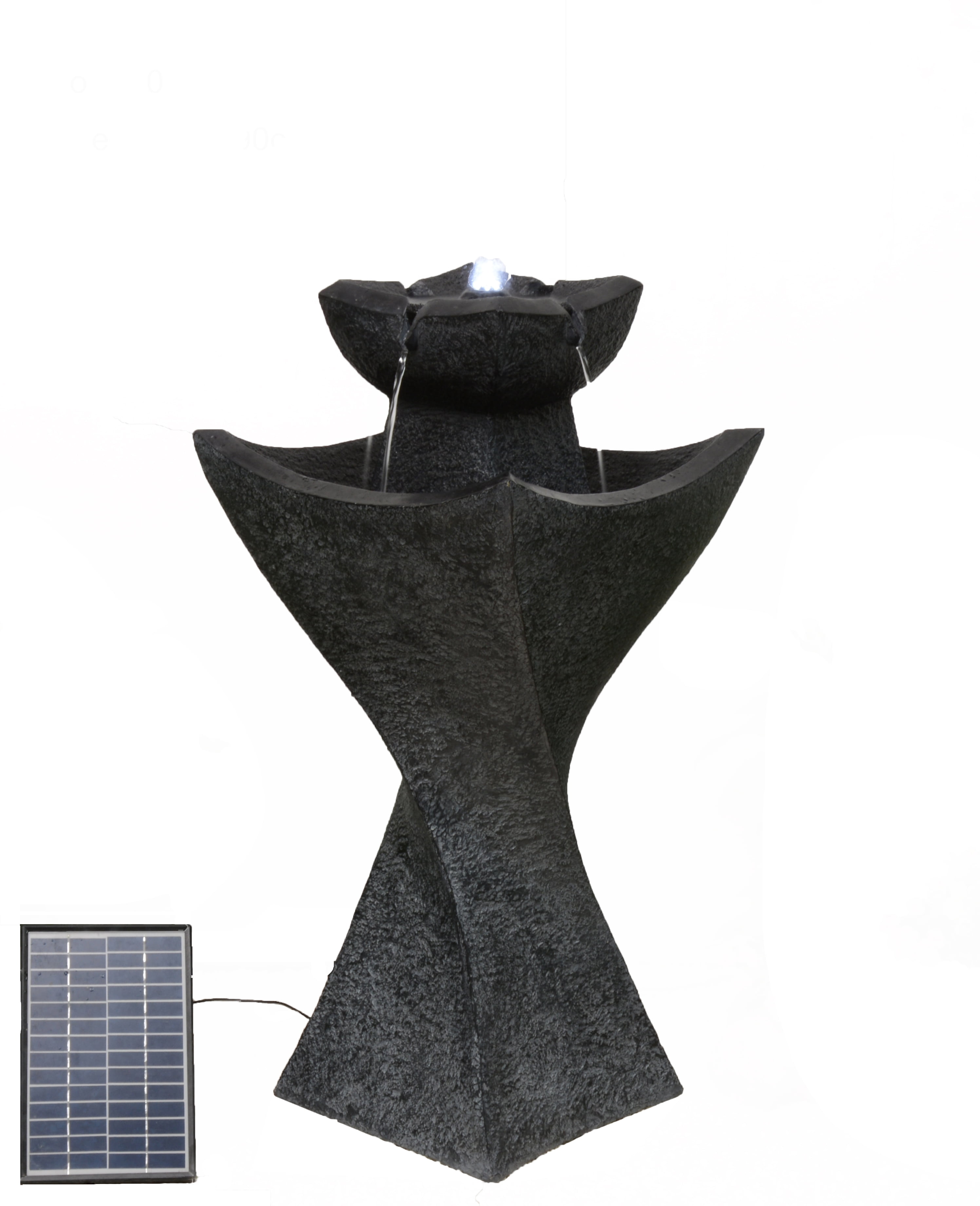 SOLAR-POWERED CONTEMPORARY PEDESTEL FOUNTAIN WITH COOL WHITE LED LIGHTS