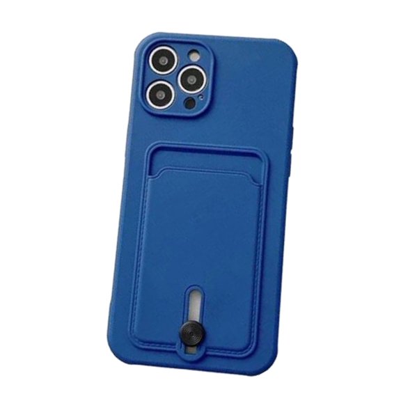 Silicone Card Holder Protection Case Compatible With iPhone 15 Pro Max in Navy