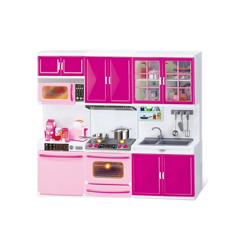 ROZYARD Simulation Kitchen Cabinets Set Children Pretend for Play Cooking  Tools Mini Dolls Tableware Suits Girls Dollhouse Toy Gift 