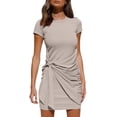 thumbnail image 1 of Vestido de verano para mujer, informal, de manga corta, 2022, cuello redondo, ceñido al cuerpo, con lazo fruncido en la cintura, minivestidos Xemadio WMZL-907-1, 1 of 5