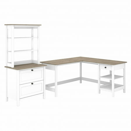 UPC: 0042976108212 | Bush Furniture L-Shaped Computer Desk w/Lateral File Hutch Pure White/Shiplap Gray MAY015GW2