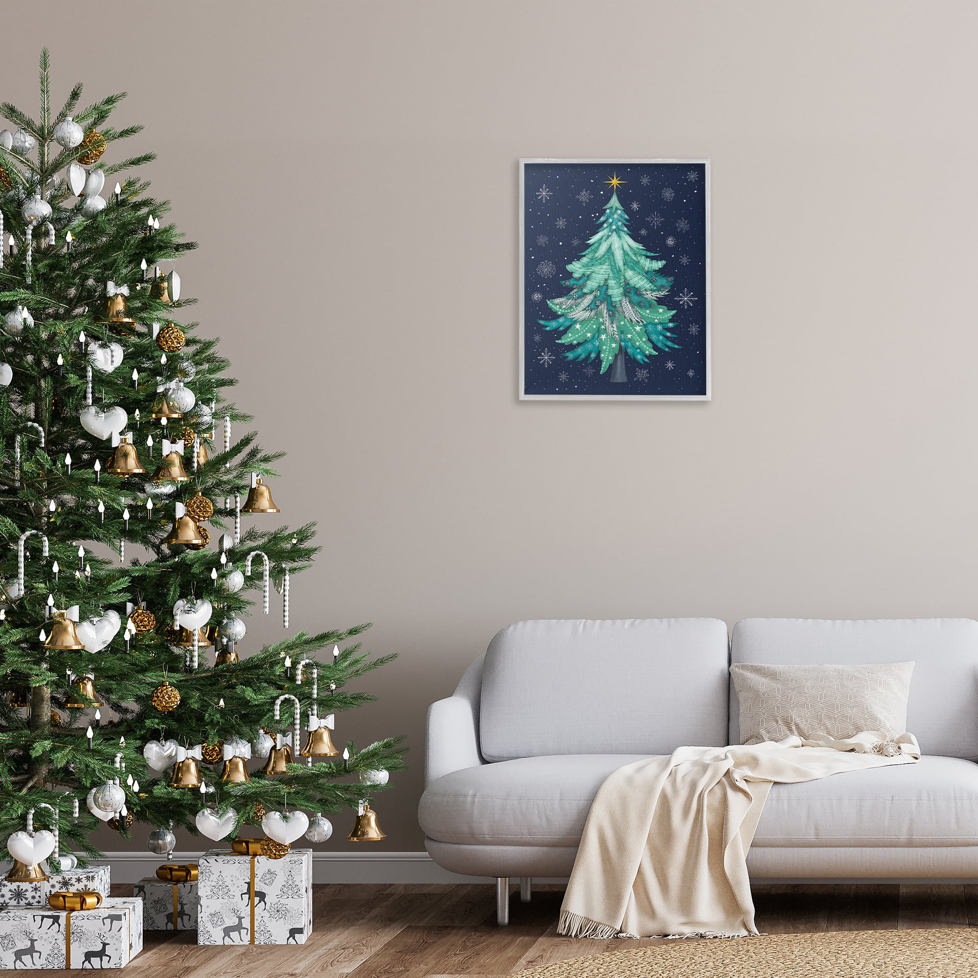Stupell Industries Abstract Pattern Xmas Tree Holiday Painting Gray Framed Art Prints Wall Art, 24 x 30