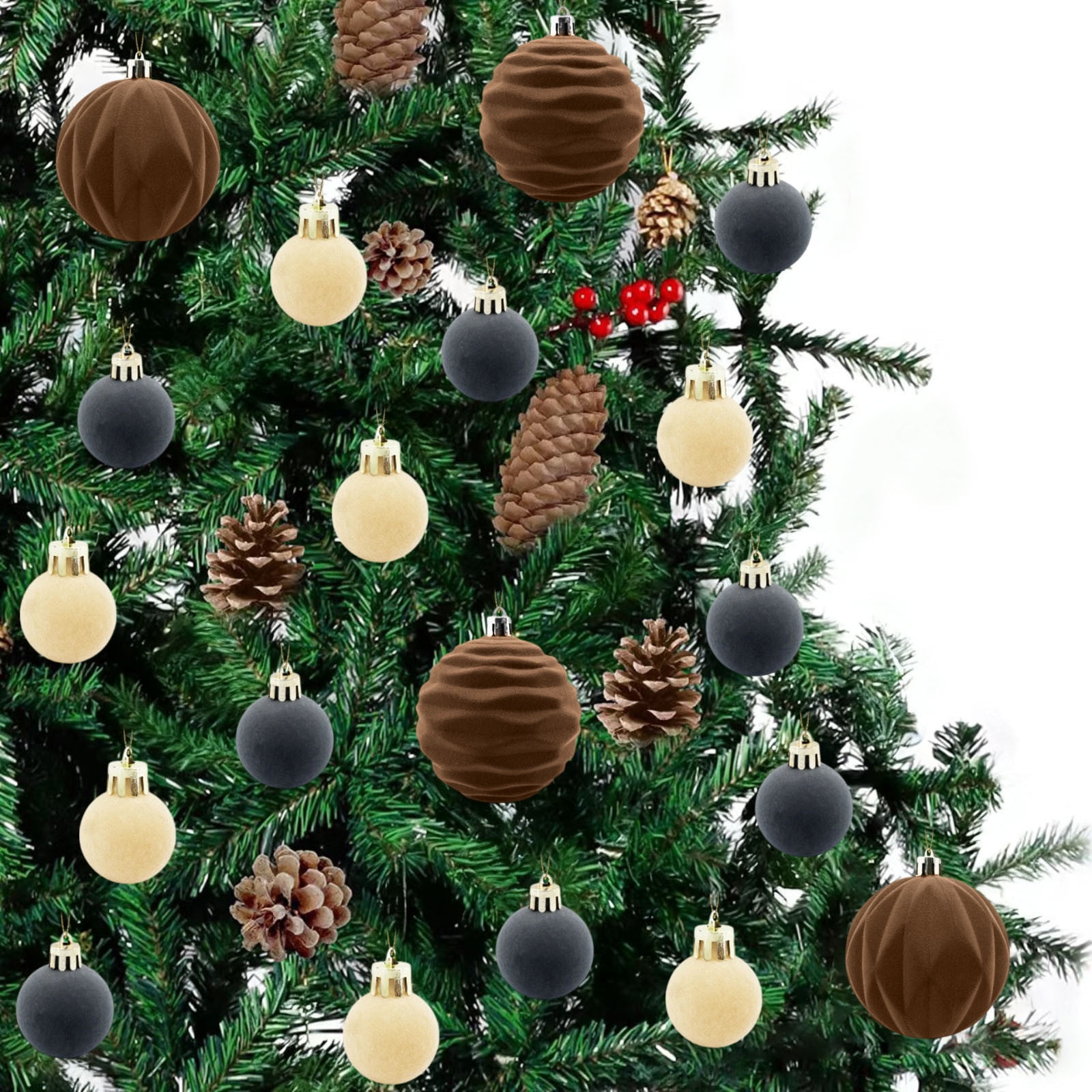 12 Bolas De Navidad De Terciopelo Irrompibles – Decoración Colgante De 8cm Para Árbol Interior Y Exterior (Azul/Rojo/Dorado)