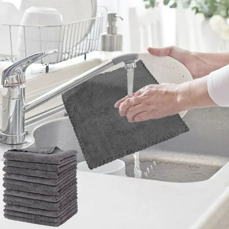 Super Absorbent 30x30cm Microfiber Dish Towels Staron Premium Kitchen Towels Quick-Dry Non-Fade Soft Cleaning Cloths for Dishes Hands Table Glass 12-Pack Dark Gray