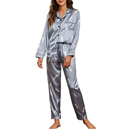 

Aueoe Robes For Women Womens Robes Long Women s Home Clothes Long Sleeved Fashion Solid Color Silk Like Shirt Trousers Thin Pajama Suit Clearance