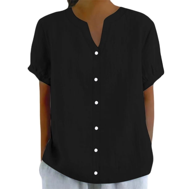 Nueva camiseta de mujer con cuello en V pequeño y botones sueltos - Camisa con botones de moda para primavera-verano - Prenda informal versátil de color liso