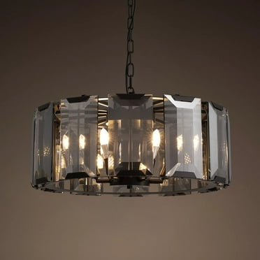 20 In. Black Modern Drum Chandelier 6-Light Crystal Farmhouse 3-Tier Pendant Lighting For Kitchen Dining Room