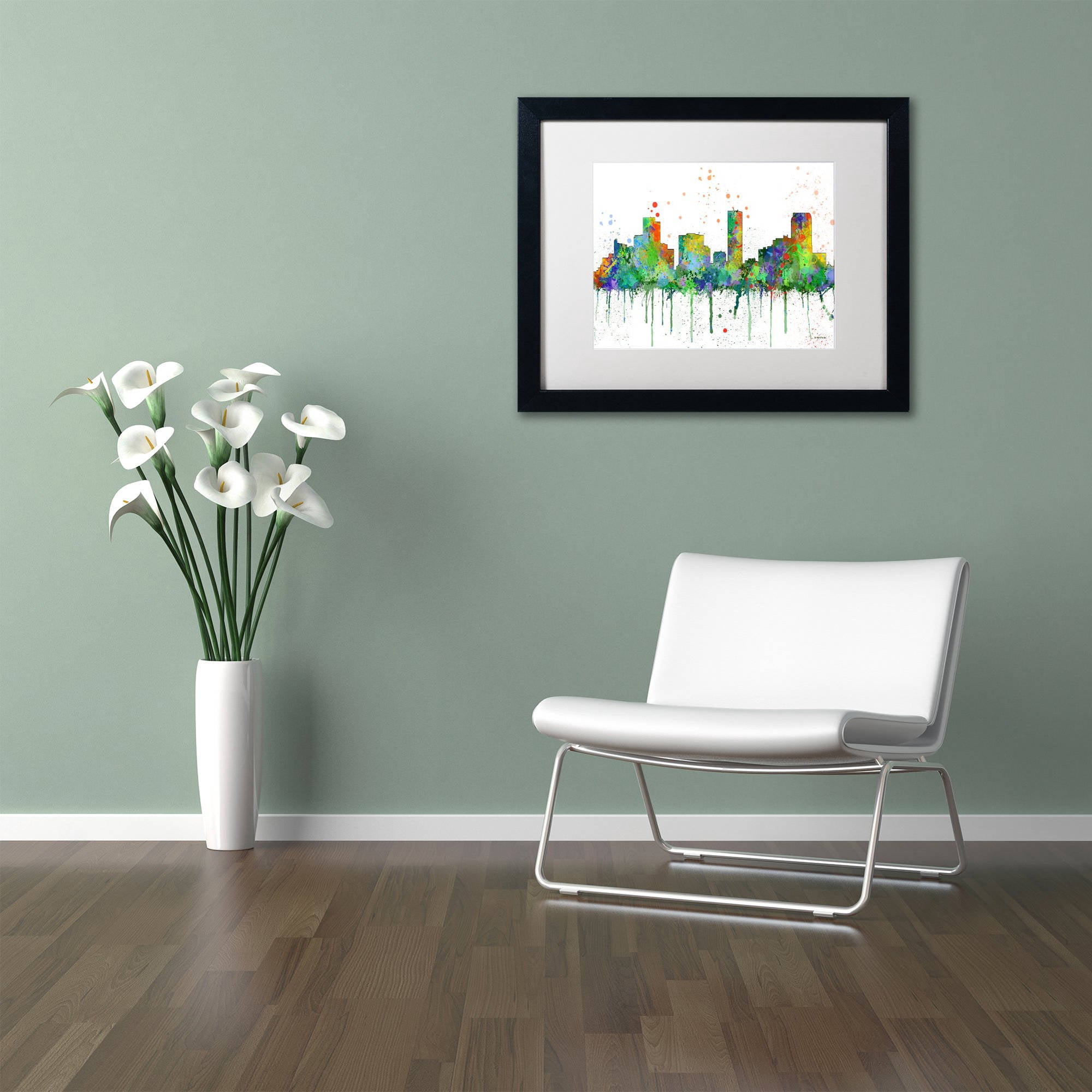 Trademark Fine Art "Denver Colorado Skyline Mclr-1" Canvas Art by Marlene Watson, White Matte, Black Frame