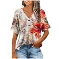 thumbnail image 2 of GaThRRgYP Short Sleeve Tunic Blouse - Women's Summer Tops,Women Fashionable and Comfortable Fashion Casual Button V-Neck T-shirt Loose and Elastic Non Positioning Printing Top Red S, 2 of 6