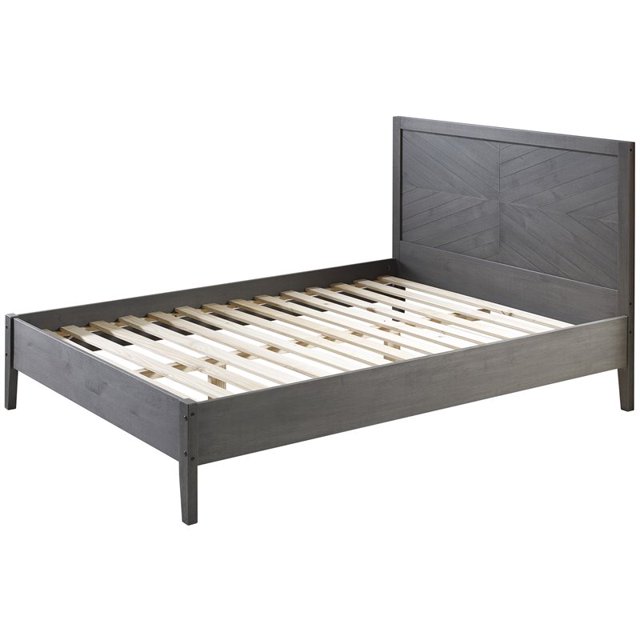 Lit Grand Transition en Bois de Pin Massif Gris