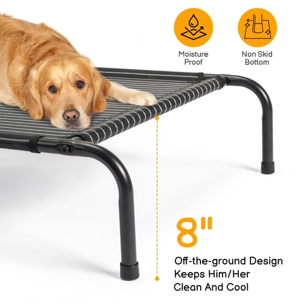 Alvantor Elevated Dog Bed for Large Dogs,Cooling Raised Pet Cot with Breathable Textilene Mesh,Steel Frame,Black,50 x 31 x 8 in