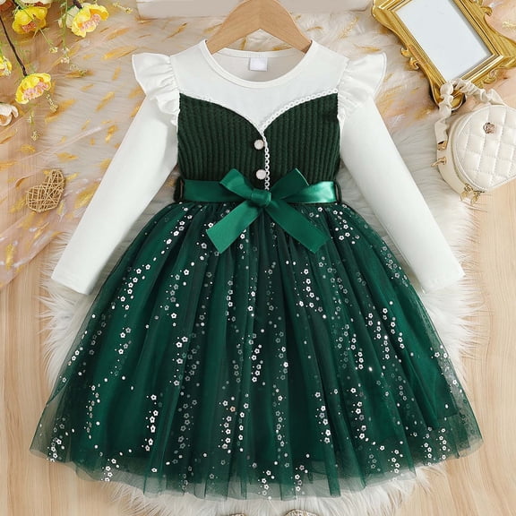 ATOGUTA Girl Dress Ruffle Tulle Tutu Dresses Cute Summer Party Princess Sundress Size 3T-10. Green