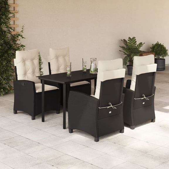 vidaXL 5 Piece Patio Dining Set with Cushions Black Poly Rattan