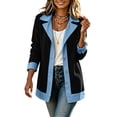 thumbnail image 3 of Feancey Lightweight Blazer Jackets for Women Denim Patchwork Collared Suit Jacket Single Breasted Open Front Blazers Business Casual Office Jackets Black L, 3 of 8