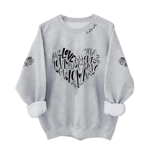 SOMOWI Chandail pour Femmes de la Saint-Valentin à Imprimé, Manches Longues, Col Rond, Chandail Décontracté, Vêtement, Gris Pâle, Sortie, Hauts d'Automne, G