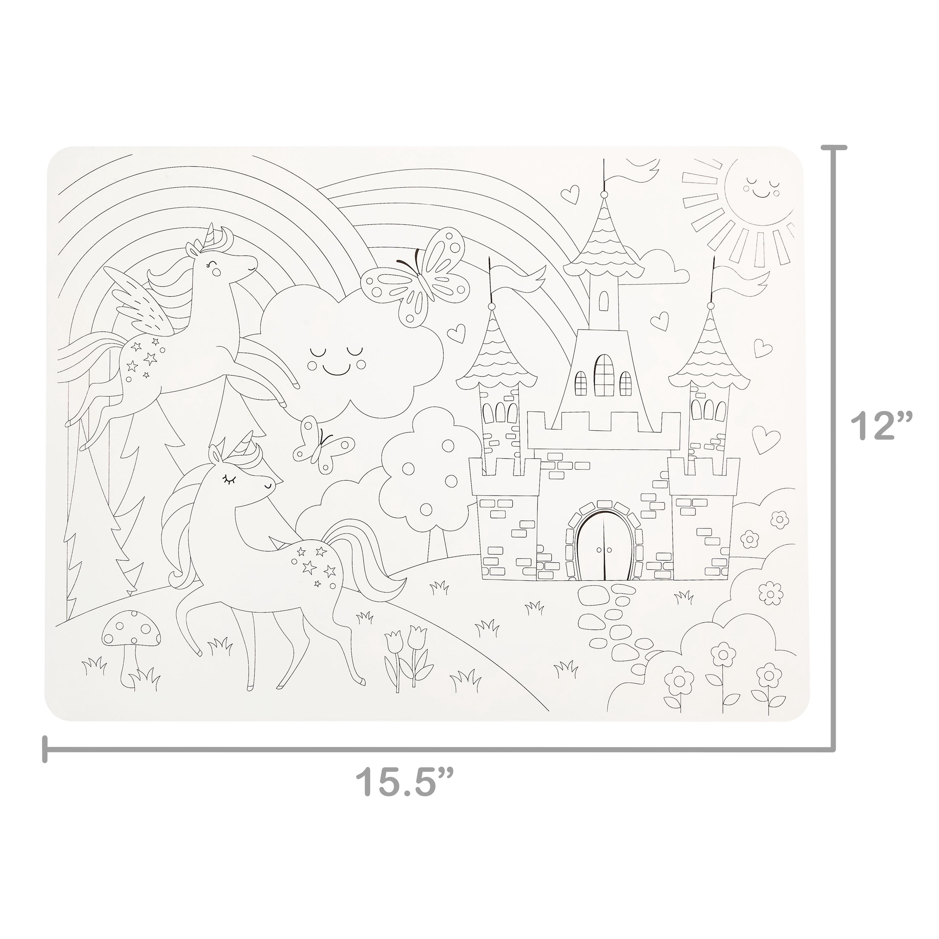 Pen+Gear Washable Fairytale Coloring Placemat Kit with 4 Crayons, Black and White