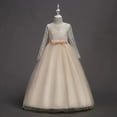 thumbnail image 2 of Long Sleeve Lace Tulle Flower Girl Dress Formal Princess Gown for Wedding Party Birthday Performance, 2 of 3