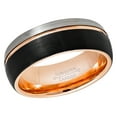 thumbnail image 3 of Jewelry Avalanche Grooved 3-Tone Gray-Black-Rose Gold Dome Tungsten Mens Wedding Band 8mm, 3 of 3
