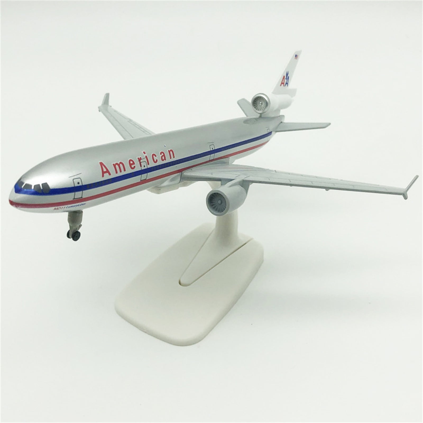 1:400 American MD-11 Diecast Airplane Model, 20CM, Alloy with Movable Wheels, Landing Gears, Display Stand for Aviation Enthusiasts