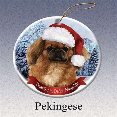 - Holiday Pet Gifts Pekingese Santa Hat Dog Porcelain Christmas Tree Ornament