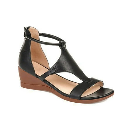 

Daeful Womens Wedge Sandal Comfort Ankle Strap Heeled Sandal Open Toe Sandals with Zipper Black 8
