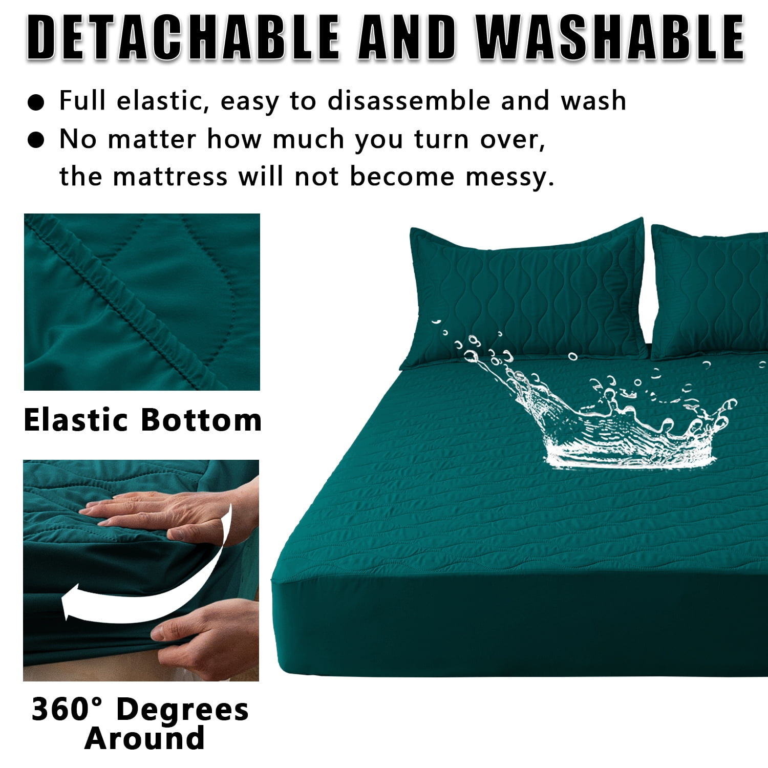 Waterproof Mattress Protector, Noiseless Full Size Mattress Pad with Deep Pocket Fitted Up to 11",Breathable Fitted Sheet Quilted Mattress Pad Cover (Black,Full)