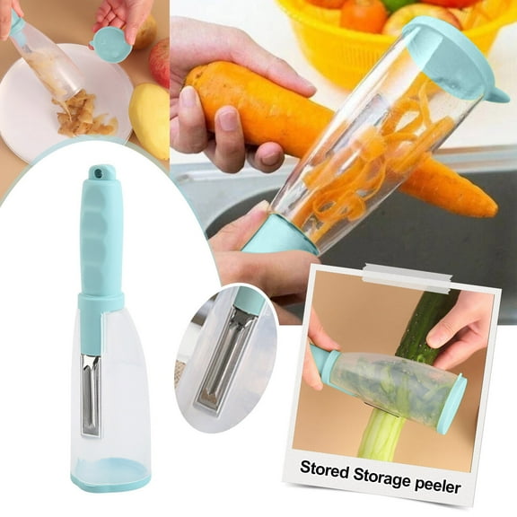 Fruit and Vegetable Peeler with Storage Container, 2-in-1 Peeler and Caddy for Potato, Apple, Carrot, Easy Grip Handle, Easy Clean Kitchen Peeling Tool, 7.8-Inch
