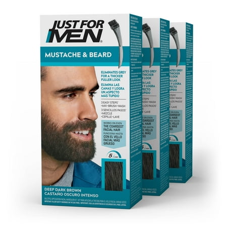 Just For Men Mustache and Beard Coloring for Gray Hair, M-46, Deep Dark Brown, 3 Pack