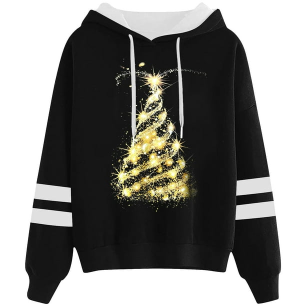 WILLBEST Sudaderas de Mujer Sudadera con Capucha y Cordón con Estampado Navideño Informal para Mujer 86 XX-Grande