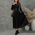 thumbnail image 2 of Byworldtasic Women's A Line Long Sleeve Casual Dress Round Neck Ribbed Knit Sweater Crewneck Midi Dresses, 2 of 7
