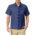 thumbnail image 1 of Lars Amadeus Men's Shirts Short Sleeve Summer Cotton Patchwork Button Down Shirts M Navy Blue, 1 of 6