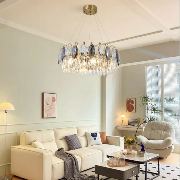 GMizon 24-inch modern light luxury crystal chandelier, 6-head bedroom chandelier, living room and dining room lighting fixture (gold)