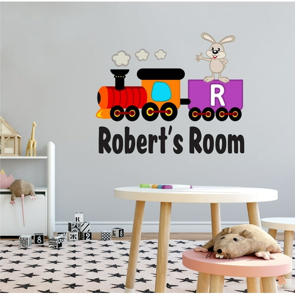 ALPHABET - Removable Rabbit Multicolored Train Décor Personalized Name Lettering Art Design Vinyl Kids Bedroom Wall Decal Sticker - Easy To Apply Letter R Alphabet Home Wall Decoration 10" x 8"