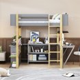 thumbnail image 2 of Full Size Loft Bed With Foldable desk, Built-in Storage Cabinet & Cubes, Multi-functional Wood High Bed Frame with Safety Guardrails and Ladder, For Boys Girls Bedroom, No Box Spring Needed, 2 of 7