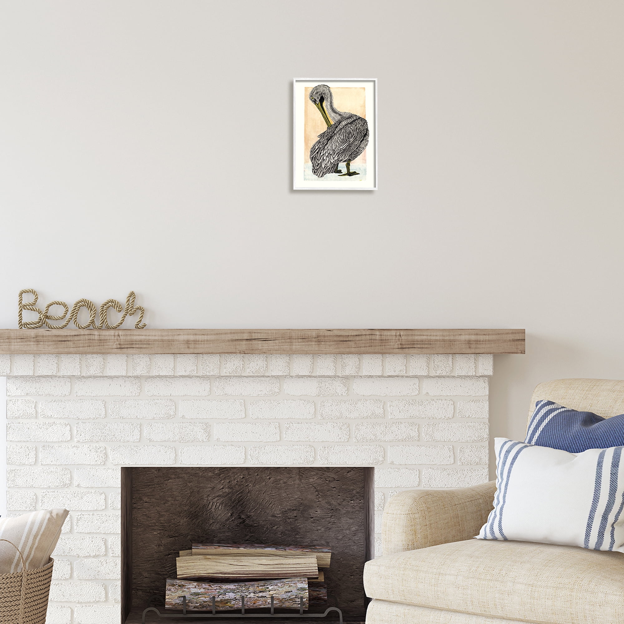 Stupell Industries Detailed Pelican Drawing Animals & Insects Drawing White Framed Art Print Wall Art, 11 x 14